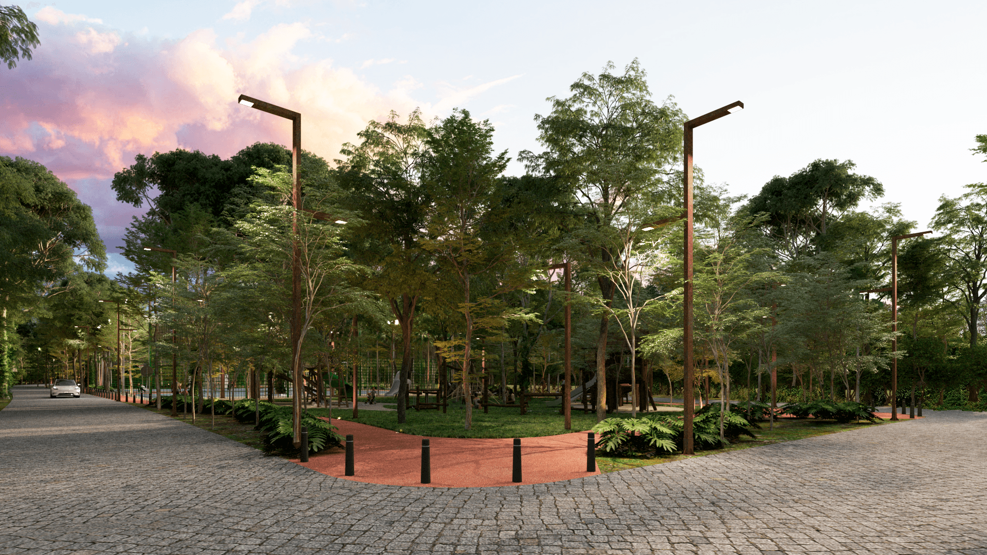 Paseo principal al atardecer